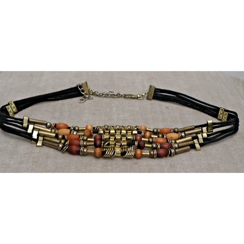 Beaded Belt 70s 80s Multi Strand Gold Brass Silver Brown Tone Beads Rock Disco